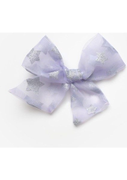 Lila Yıldız Desenli Organze Kız Çocuk Klips Toka