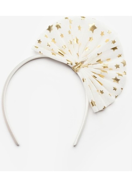 Beyaz Yıldızlı Tül Fiyonklu Kız Çocuk Taç