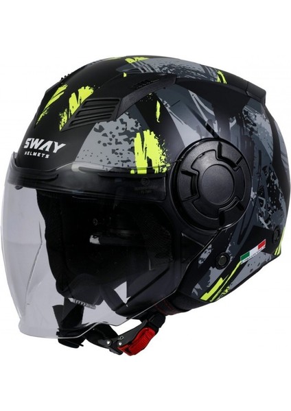 SW766 Yarım Yazlık Kask Poıson Matt Black Grey Yellow Güneş