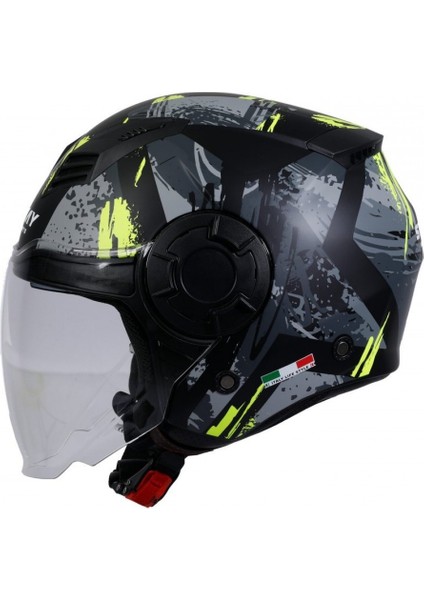 SW766 Yarım Yazlık Kask Poıson Matt Black Grey Yellow Güneş