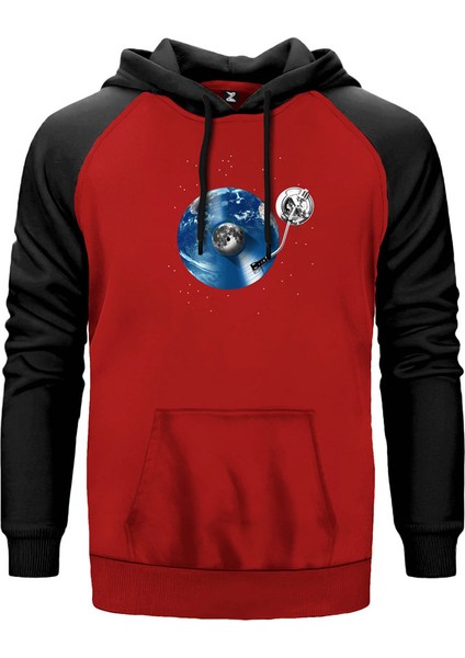Vinyl World Kırmızı Renk Reglan Kol Kapşonlu Sweatshirt