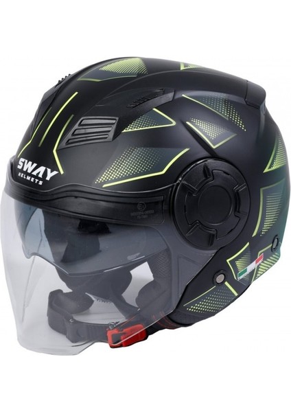 SW766 Yarım Yazlık Kask Cırcle Mat Black Yellow Güneş Vizörl