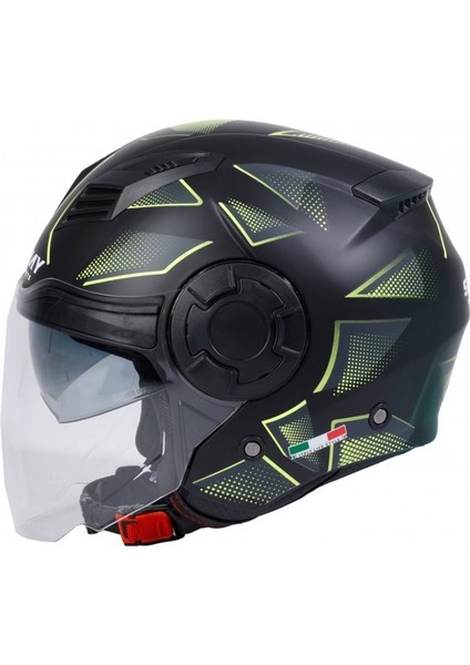 SW766 Yarım Yazlık Kask Cırcle Mat Black Yellow Güneş Vizörl