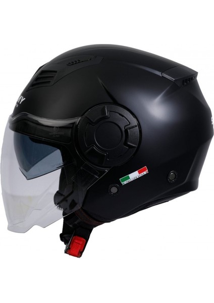SW766 Yarım Yazlık Kask Solıd Mat Siyah Güneş Vizörlü