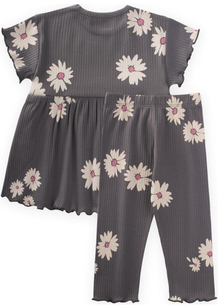 Desenli Fitilli Tunik Takım 1-8 Yaş Gri