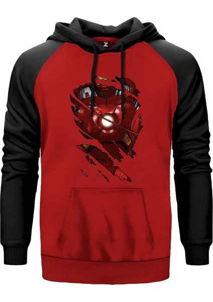 Iron Man Body Kırmızı Renk Reglan Kol Kapşonlu Sweatshirt