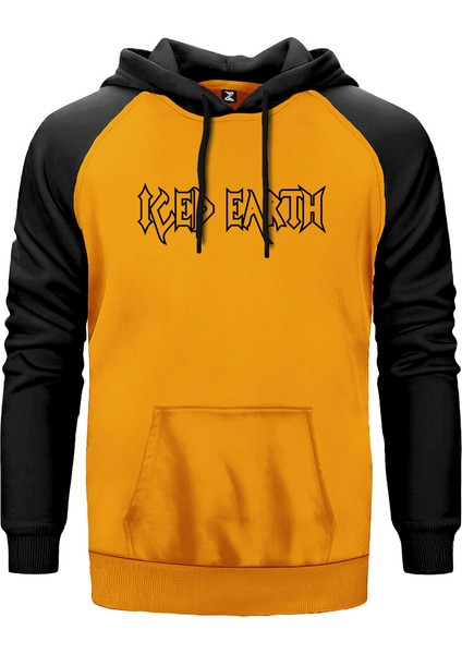 Iced Earth Logo 2 Sarı Renk Reglan Kol Kapşonlu Sweatshirt