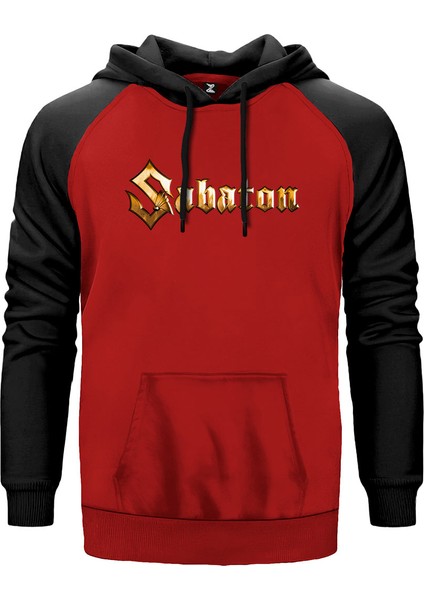 Sabaton Logo Gold Kırmızı Renk Reglan Kol Kapşonlu Sweatshirt