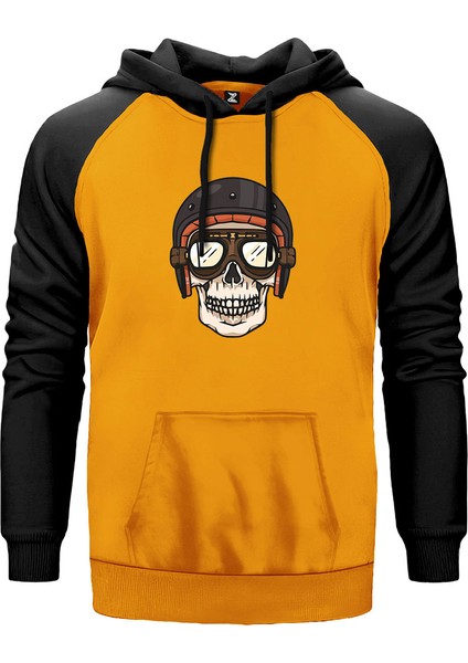 Skull Helmet Sarı Renk Reglan Kol Kapşonlu Sweatshirt