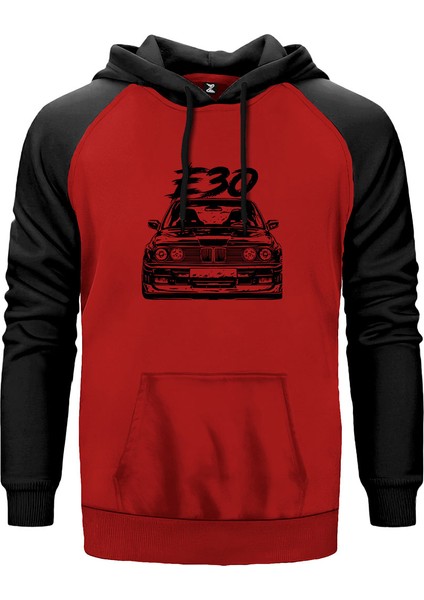 Bmw E30 Sketch Kırmızı Renk Reglan Kol Kapşonlu Sweatshirt