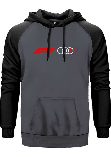 F1 Audi Love Gri Renk Reglan Kol Kapşonlu Sweatshirt