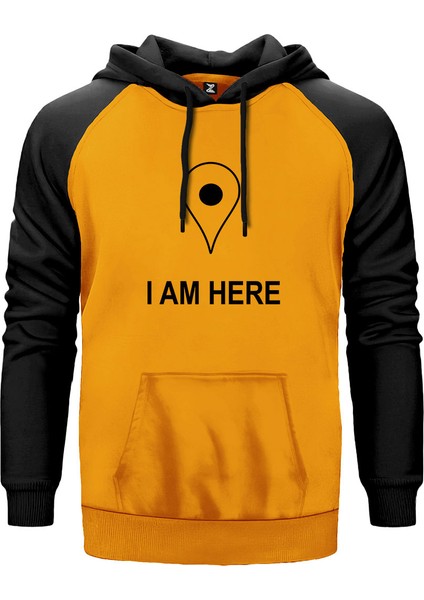 I Am Here Sarı Renk Reglan Kol Kapşonlu Sweatshirt
