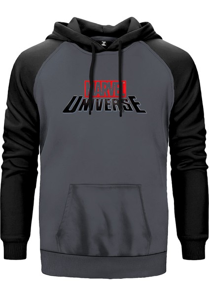 Marvel Universe Logo Gri Renk Reglan Kol Kapşonlu Sweatshirt