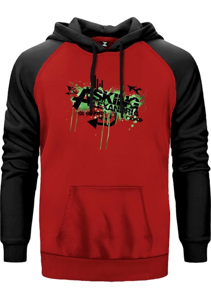Asking Alexandria You Scared Kırmızı Renk Reglan Kol Kapşonlu Sweatshirt