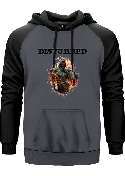 Disturbed Monster Gri Renk Reglan Kol Kapşonlu Sweatshirt