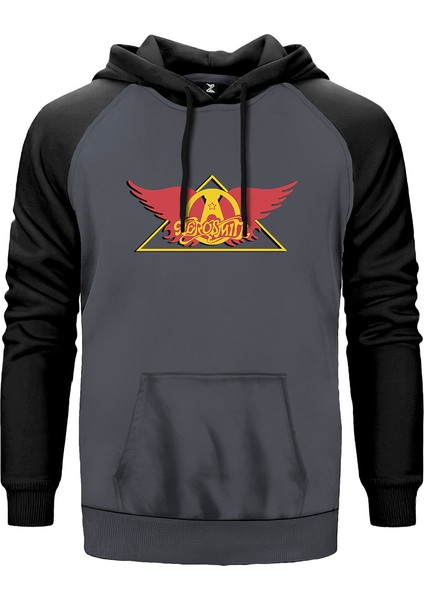 Aerosmith Wing Gri Renk Reglan Kol Kapşonlu Sweatshirt