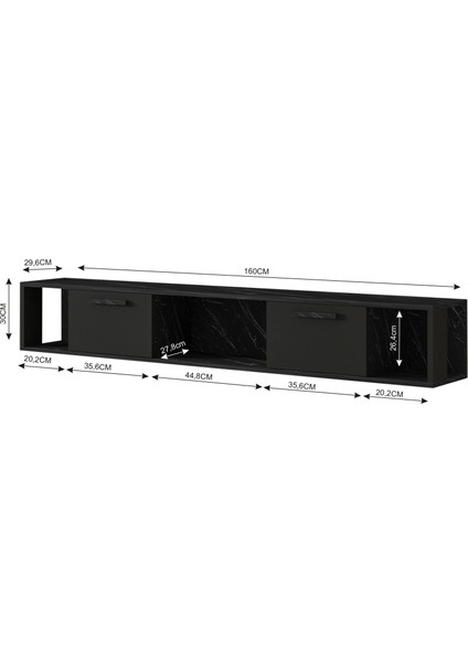T006 Viero Mermer Desenli Duvara Monte Tv Ünitesi – 160 cm , Kapaklı Raflı