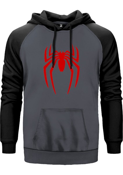 Spiderman Logo Gri Renk Reglan Kol Kapşonlu Sweatshirt