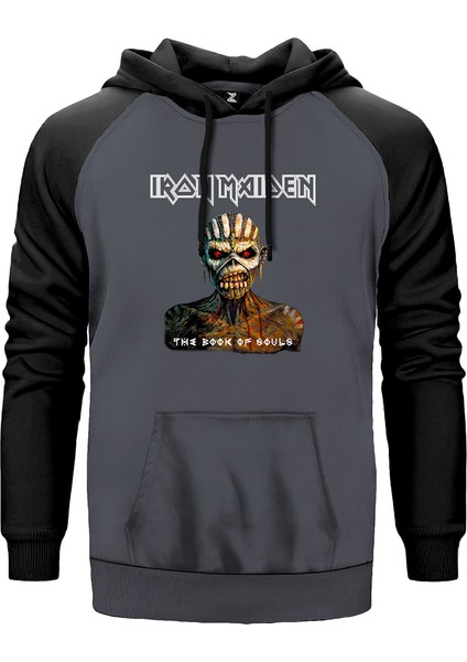 Iron Maiden The Book Of Souls Gri Renk Reglan Kol Kapşonlu Sweatshirt