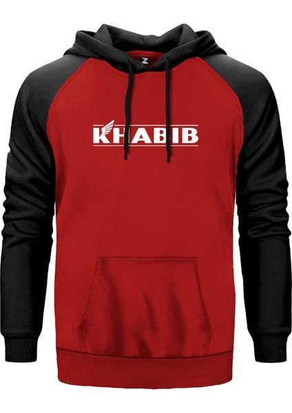 Khabib Logotype Kırmızı Renk Reglan Kol Kapşonlu Sweatshirt