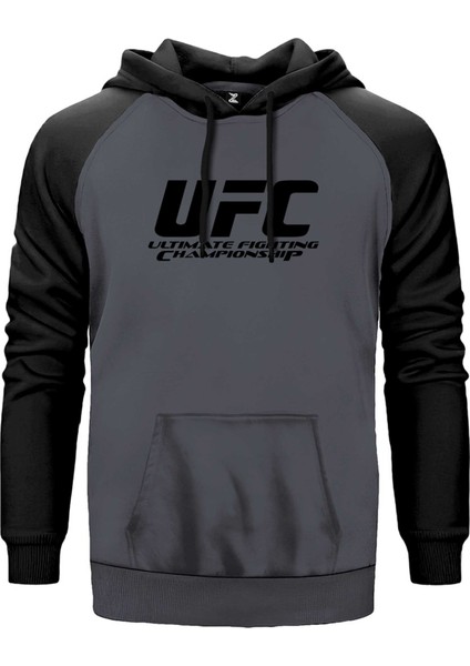 Ufc Logo Ultimate Championship Gri Renk Reglan Kol Kapşonlu Sweatshirt