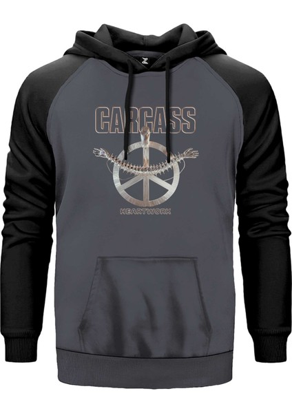 Carcass Heartwork Gri Renk Reglan Kol Kapşonlu Sweatshirt