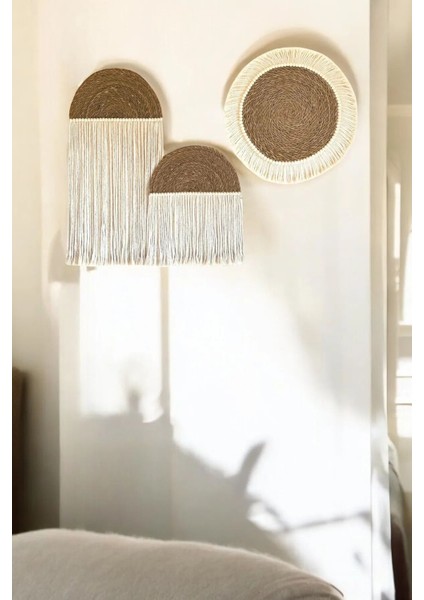 3'lü Bohem Hasır El Yapımı Boncuklu Makrome Duvar Süsü modelleri