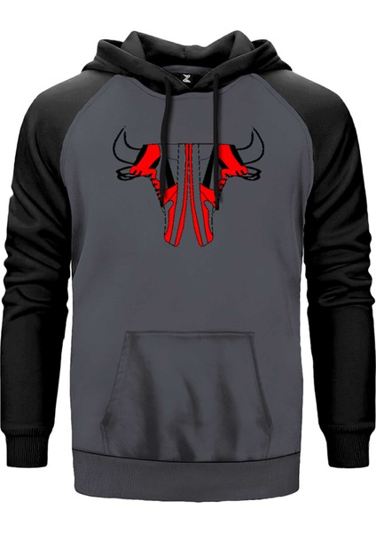 Chicago Bulls Shoes Gri Renk Reglan Kol Kapşonlu Sweatshirt