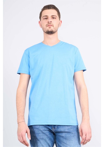 Çetinkaya Mentality 2772V -I V Yaka Basic T-Shirt Koyu Mavi