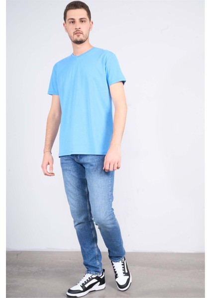 Çetinkaya Mentality 2772V -I V Yaka Basic T-Shirt Koyu Mavi