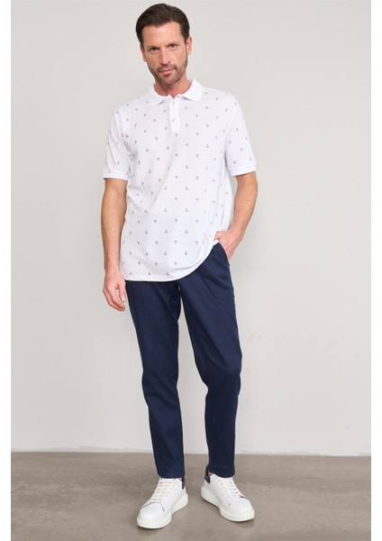 Çetinkaya Mentality 4132 Polo Yaka Rejenere Pike Metraj Baskı Regular T-Shirt Beyaz