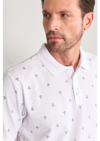Çetinkaya Mentality 4132 Polo Yaka Rejenere Pike Metraj Baskı Regular T-Shirt Beyaz modelleri