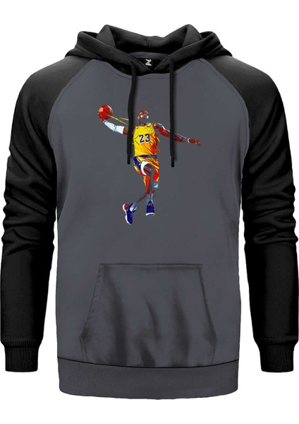 Lebron James Color Gri Renk Reglan Kol Kapşonlu Sweatshirt