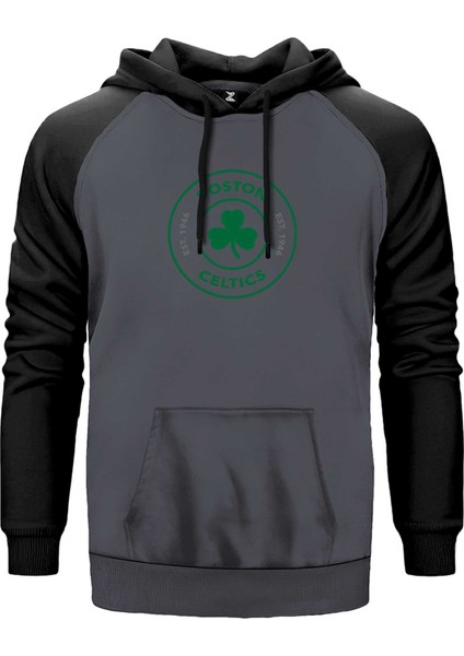 Boston Celtics Logo Gri Renk Reglan Kol Kapşonlu Sweatshirt