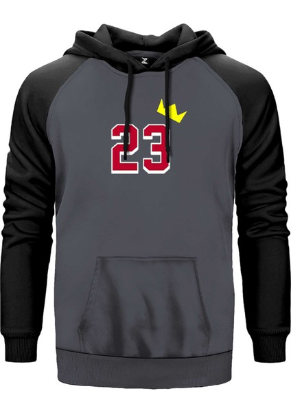 Michael Jordan 23 King Gri Renk Reglan Kol Kapşonlu Sweatshirt