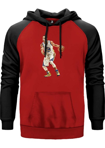 Stephen Curry Siluet Kırmızı Renk Reglan Kol Kapşonlu Sweatshirt