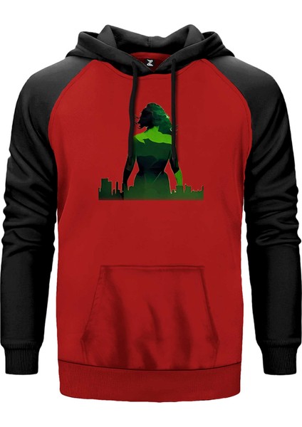 She Hulk City Kırmızı Renk Reglan Kol Kapşonlu Sweatshirt