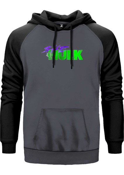 She Hulk Logo Gri Renk Reglan Kol Kapşonlu Sweatshirt