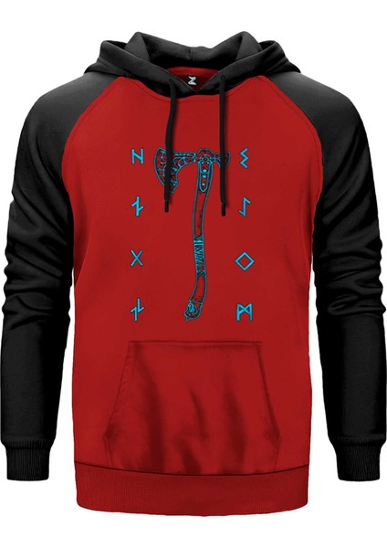 God Of War Ragnarok Kratos Baltası Kırmızı Renk Reglan Kol Kapşonlu Sweatshirt