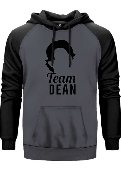 Glimore Girls Team Dean Gri Renk Reglan Kol Kapşonlu Sweatshirt