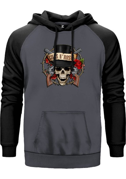 Guns N Rosses Vintage Gri Renk Reglan Kol Kapşonlu Sweatshirt