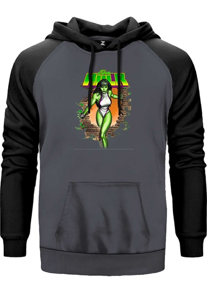 She Hulk Duvar Gri Renk Reglan Kol Kapşonlu Sweatshirt