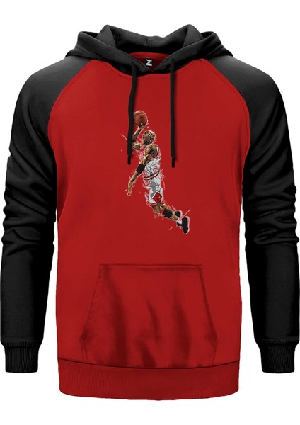 Micheal Jordan Attempt Kırmızı Renk Reglan Kol Kapşonlu Sweatshirt