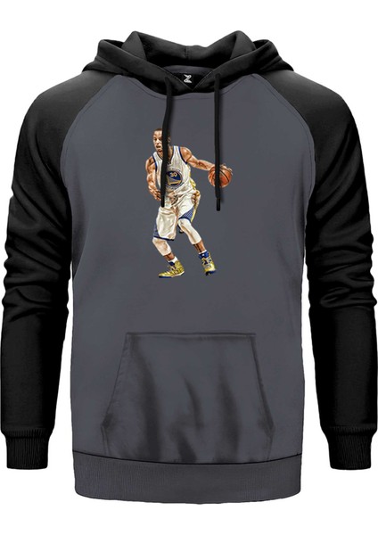 Stephen Curry Siluet Gri Renk Reglan Kol Kapşonlu Sweatshirt
