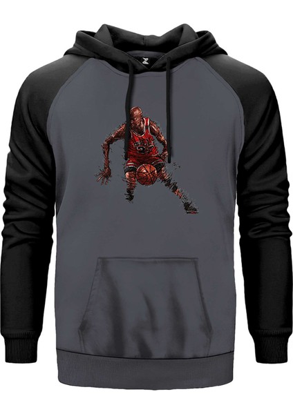Micheal Jordan 23 Silhouette Gri Renk Reglan Kol Kapşonlu Sweatshirt