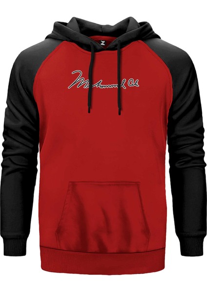 Muhammed Ali White Text Kırmızı Renk Reglan Kol Kapşonlu Sweatshirt