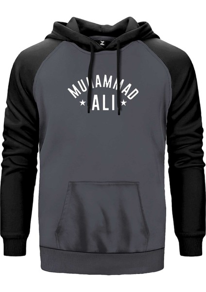 Muhammed Ali Text Gri Renk Reglan Kol Kapşonlu Sweatshirt