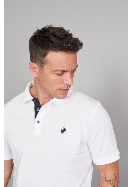 3047-L Erkek Polo Yaka Penye Pike T-Shirt Beyaz modelleri