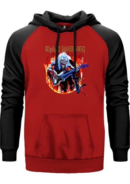 Iron Maiden Fire Kırmızı Renk Reglan Kol Kapşonlu Sweatshirt