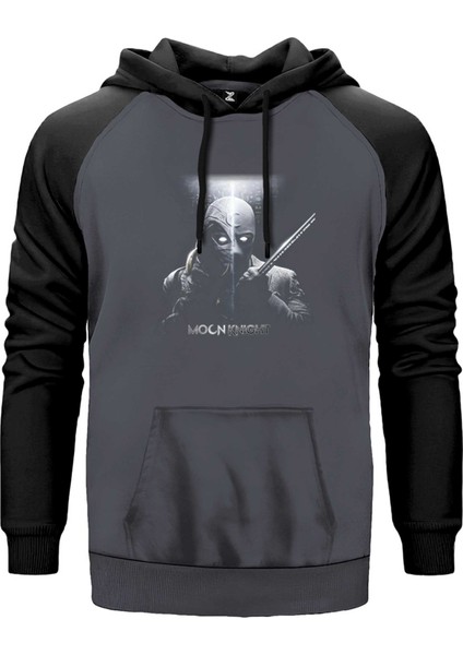 Moon Knight Warrios Gri Renk Reglan Kol Kapşonlu Sweatshirt